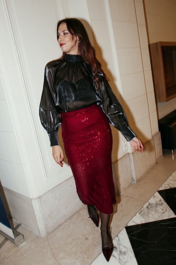 Jupe AMY à sequins bordeaux