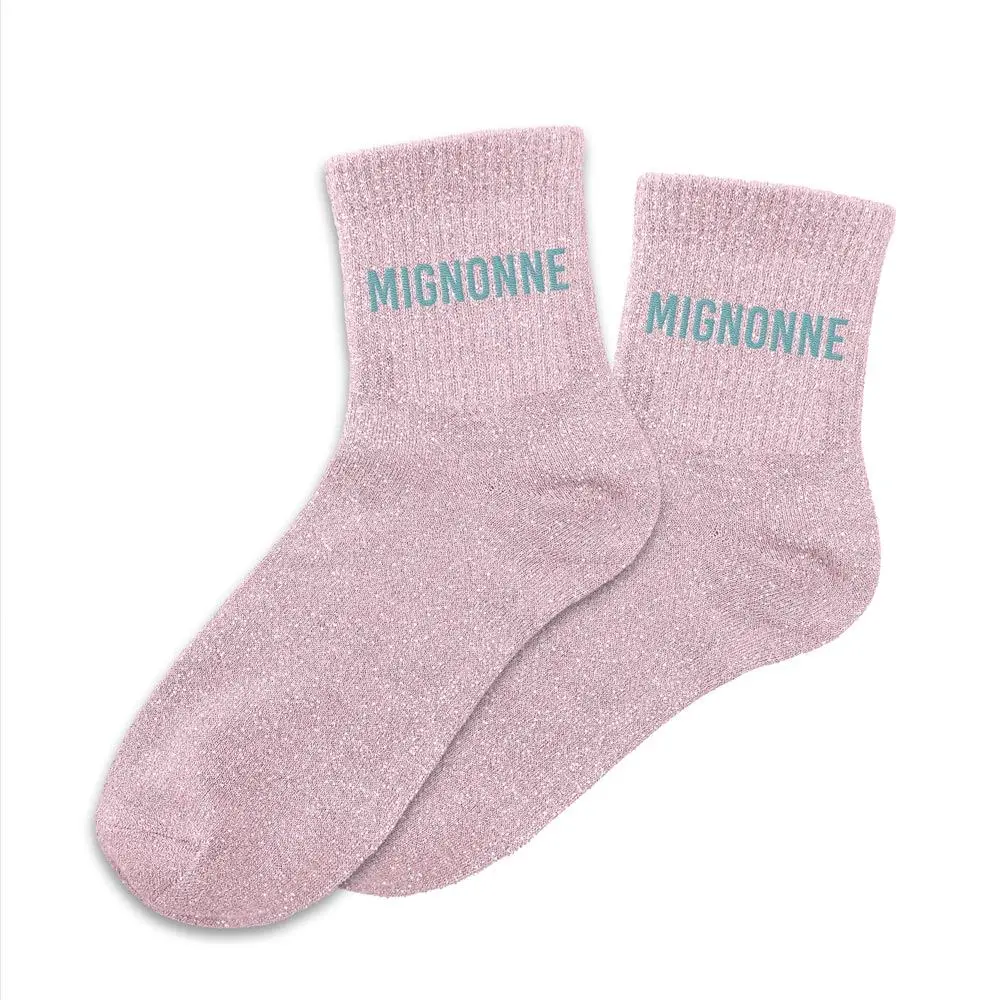 Chaussettes MIGNONNE rose à paillettes