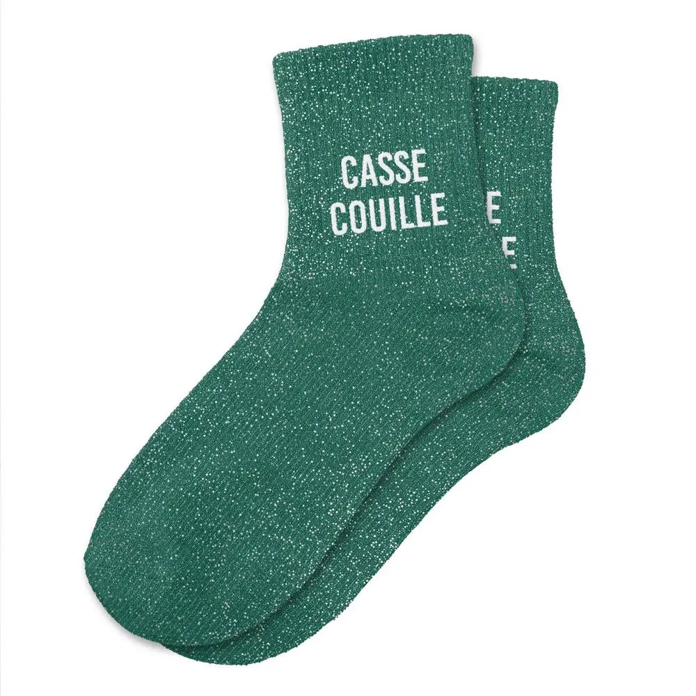 Chaussettes CASSE COUILLE verte à paillettes