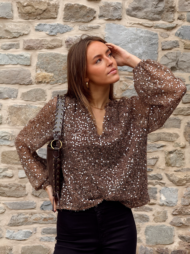 Blouse ADELAIDE sequins/brun