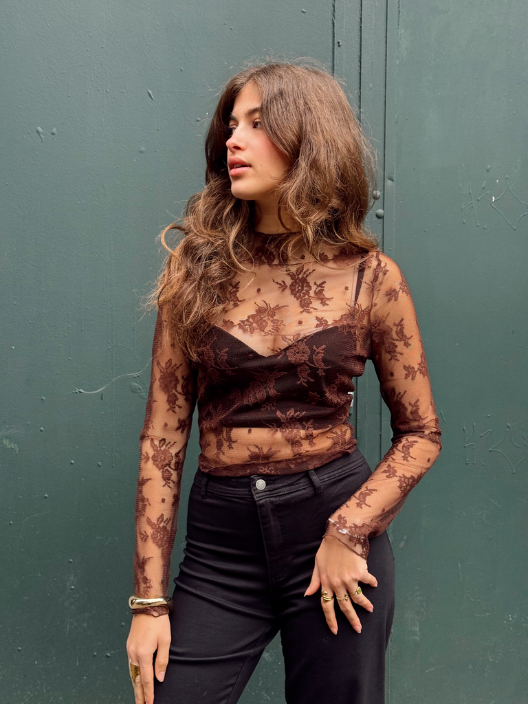 Blouse en dentelle ILYA brune