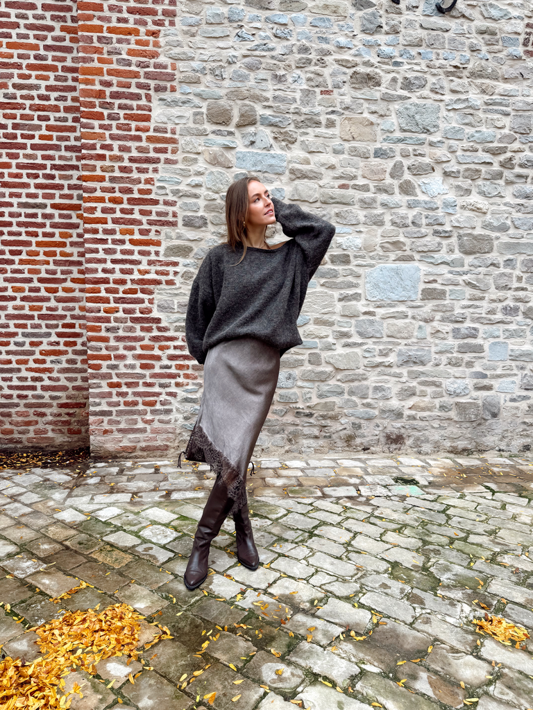 Jupe OPHELIA taupe/dentelle