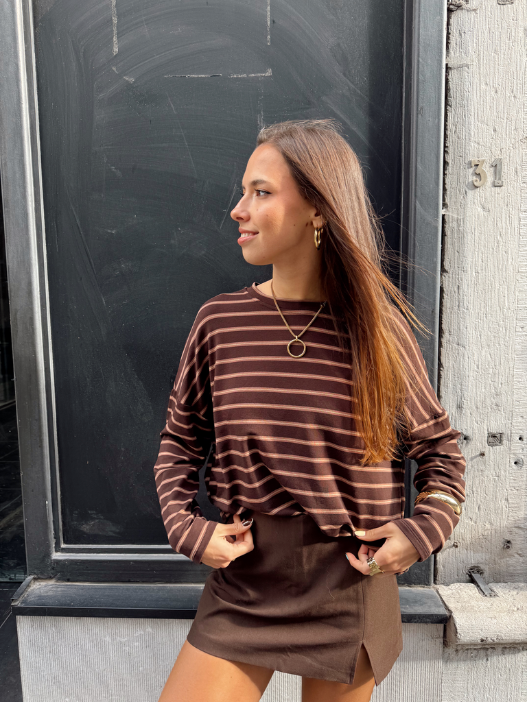 T-shirt manches longues rayé ALINEA brun/brun clair