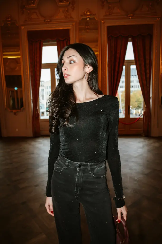 Blouse dos nu MONA noir/strass (XS)