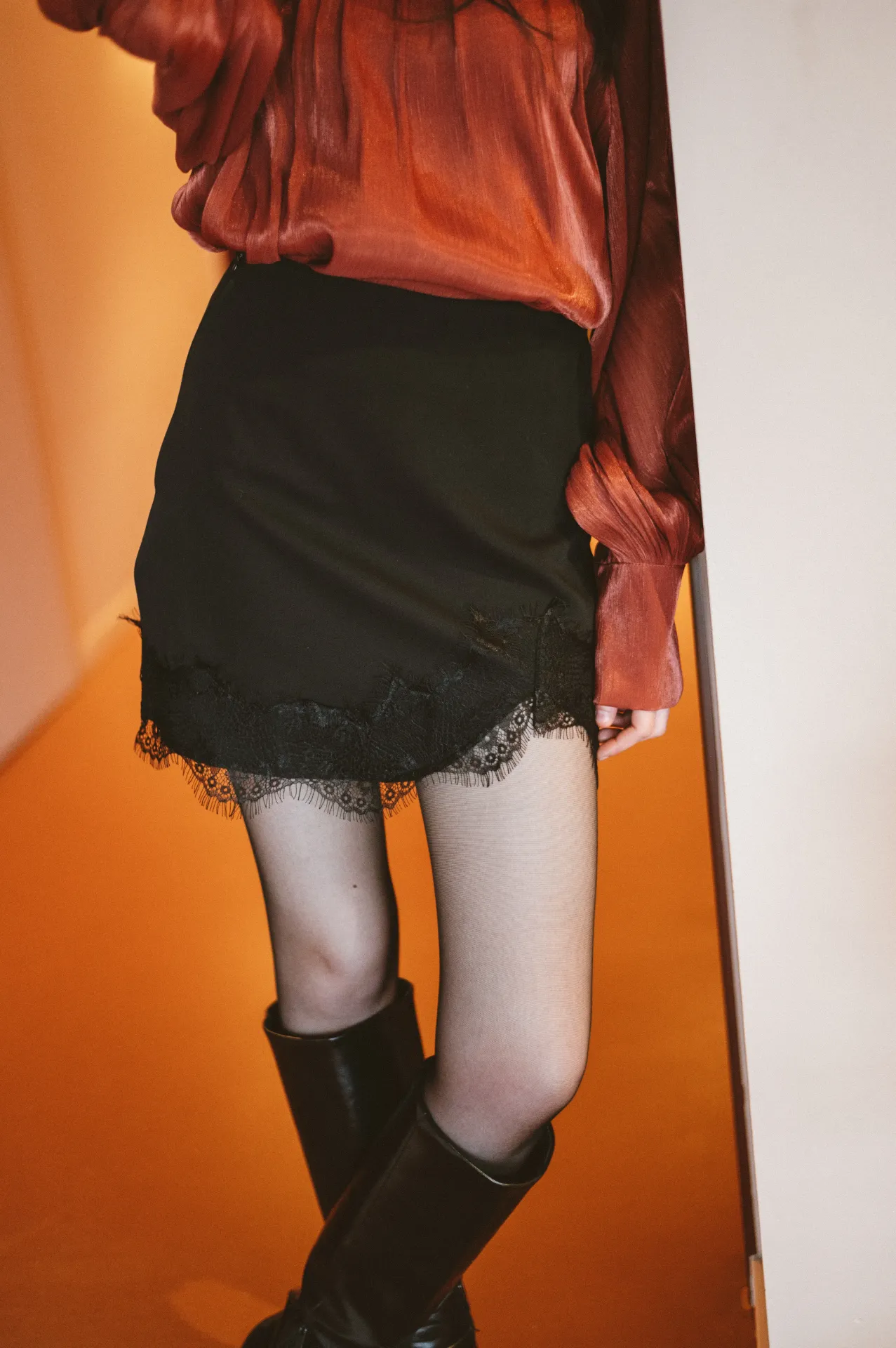 Jupe/short MEG noire/dentelle