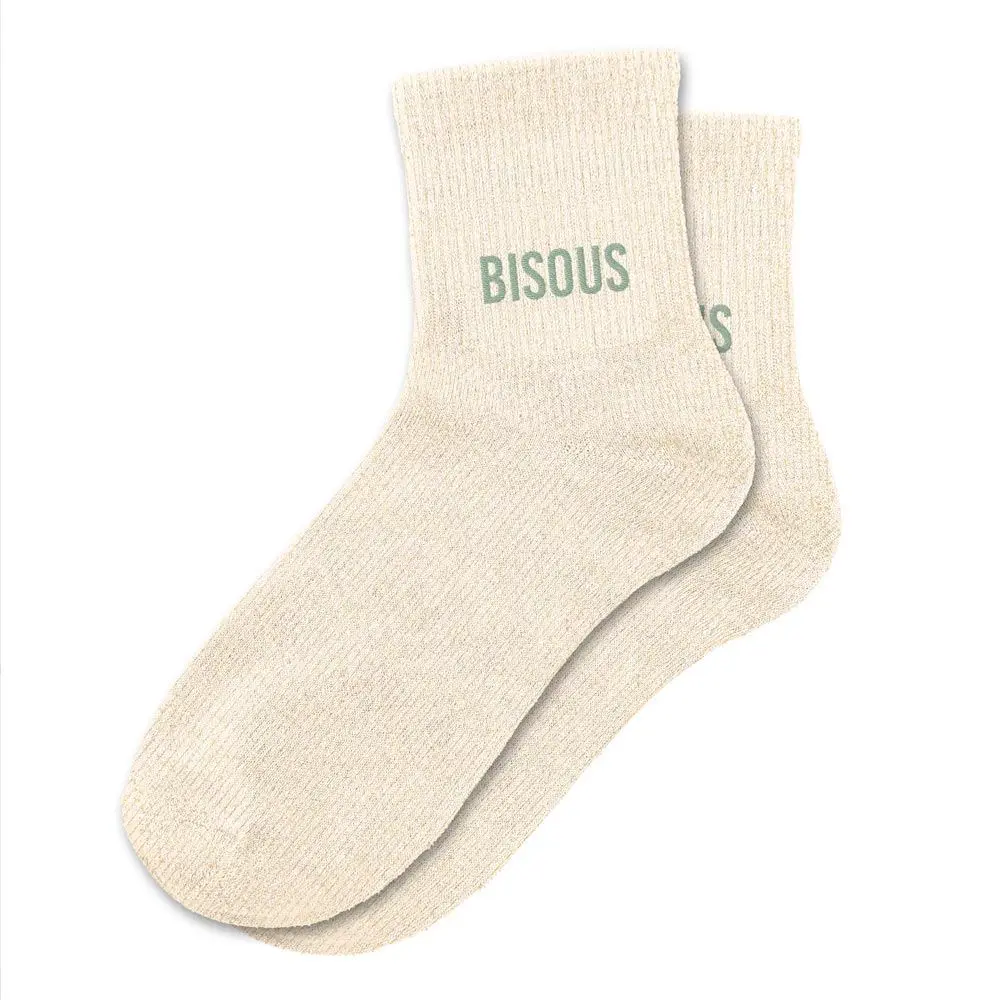 Chaussettes BISOUS beige à paillettes 