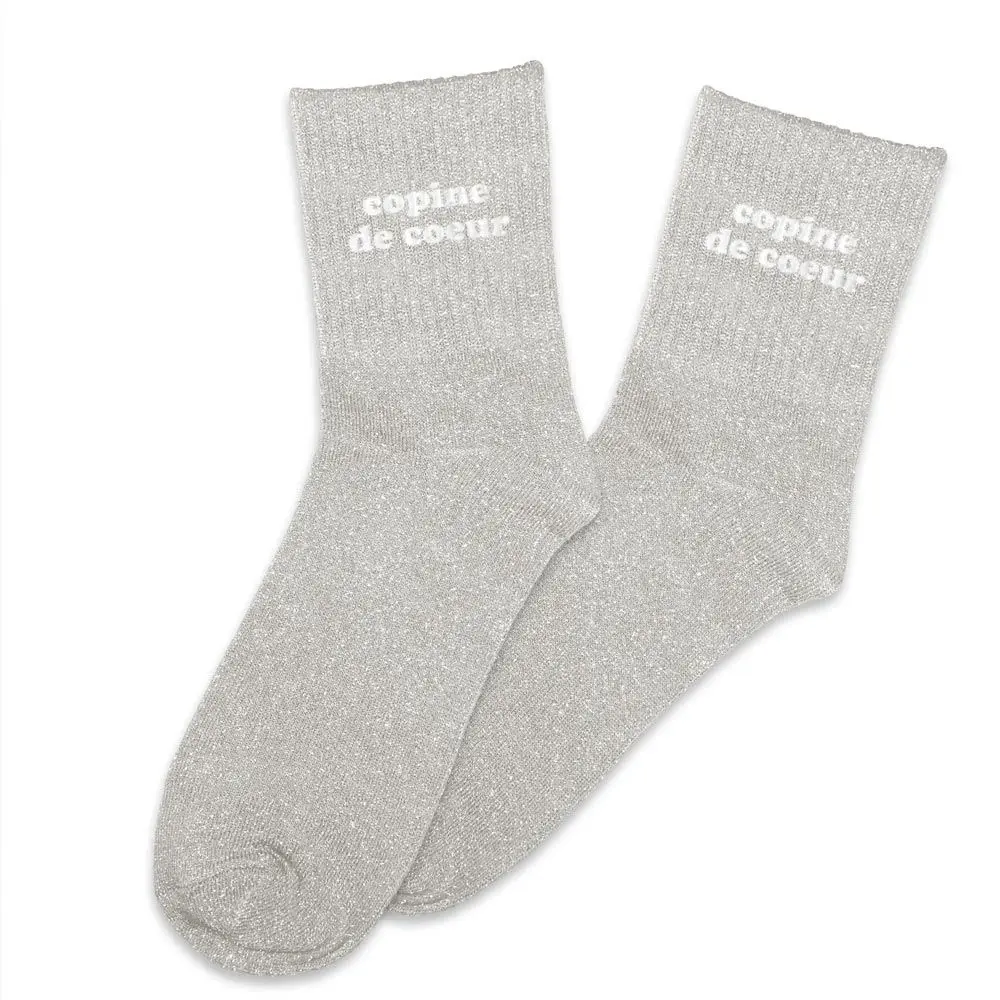 Chaussettes COPINE DE COEUR grise à paillettes 