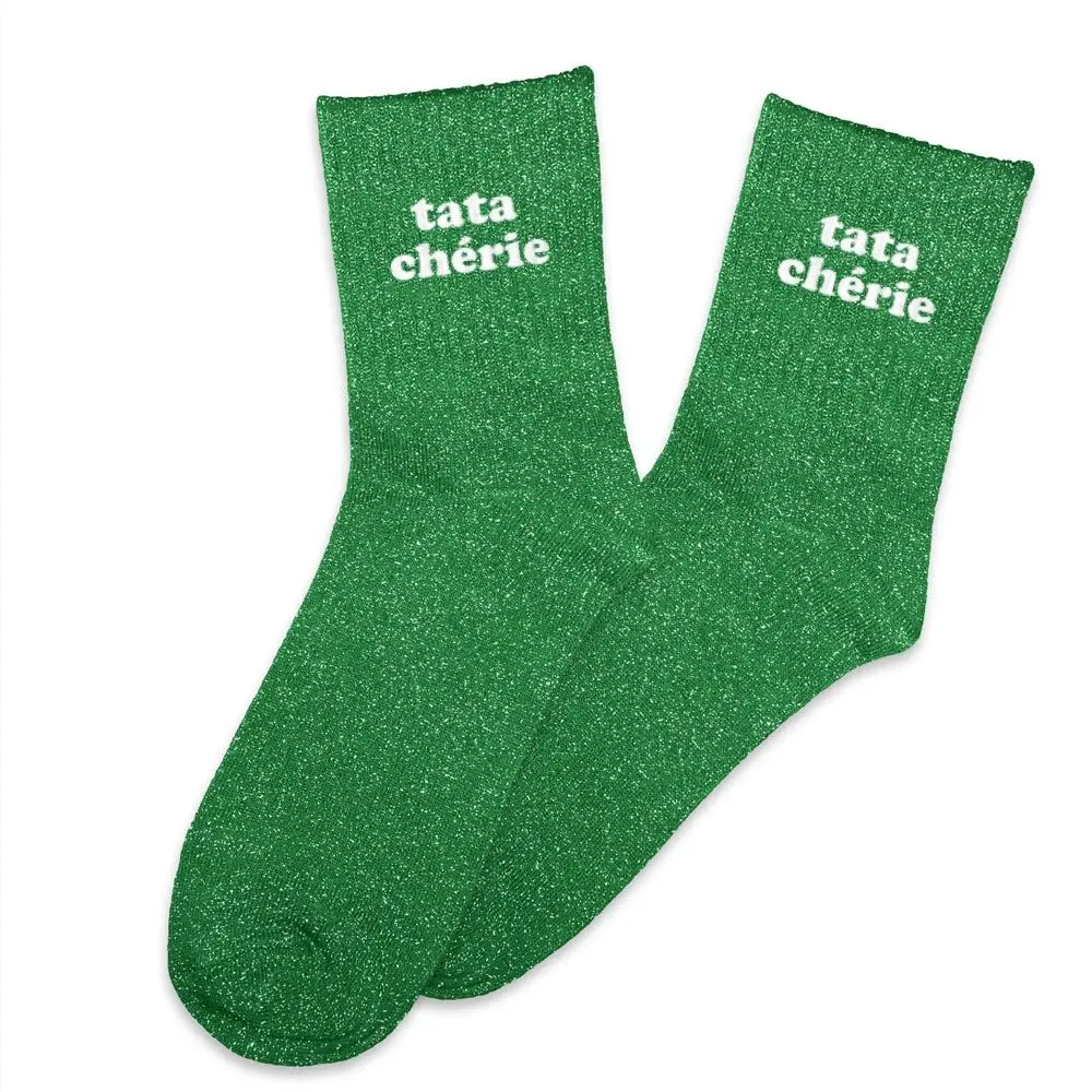 Chaussettes TATA CHERIE verte à paillettes