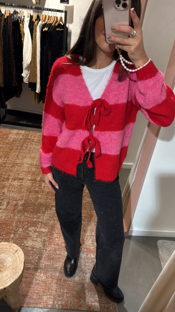 Pull RASMINA à noeuds rose/rouge (XS)