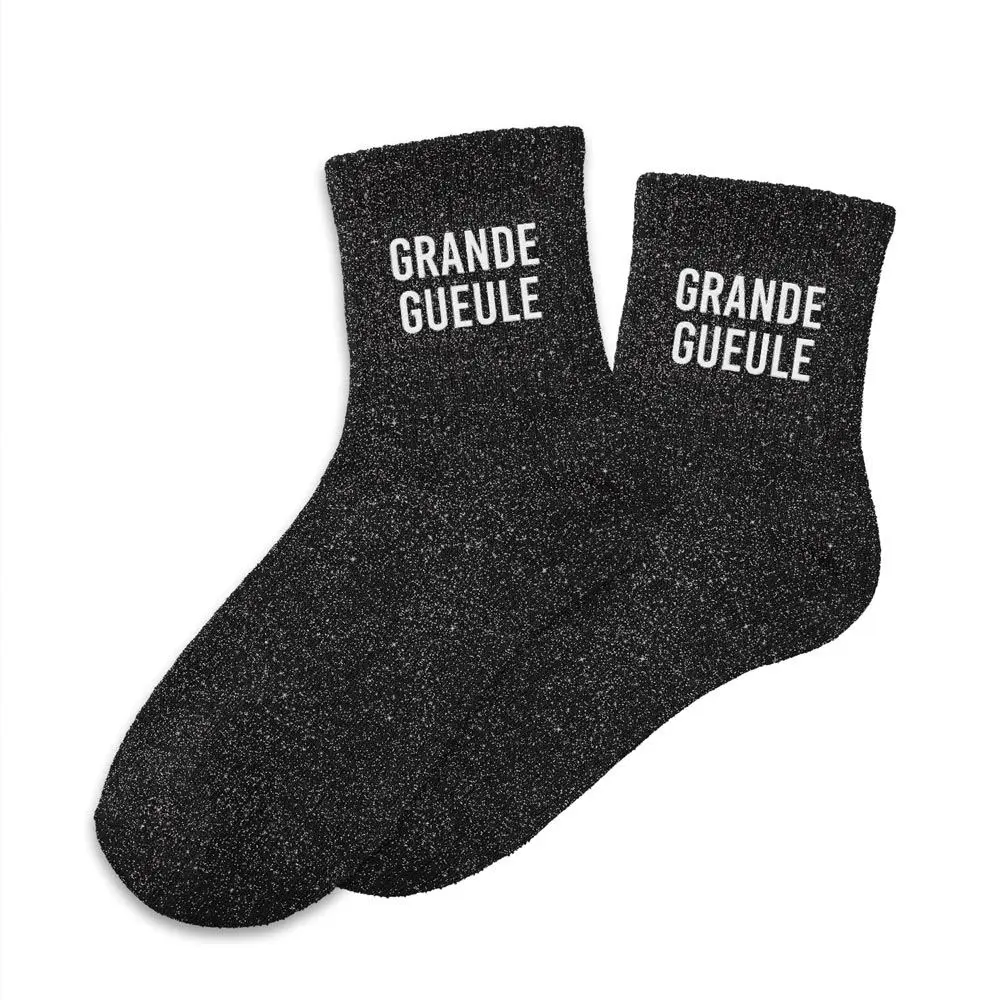 Chaussettes GRANDE GUEULE noire à paillettes