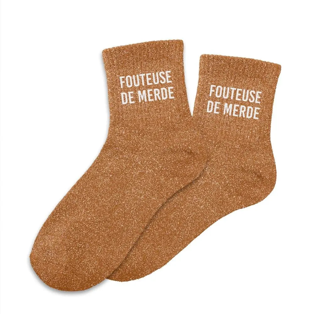 Chaussettes FOUTEUSE DE MERDE à paillettes