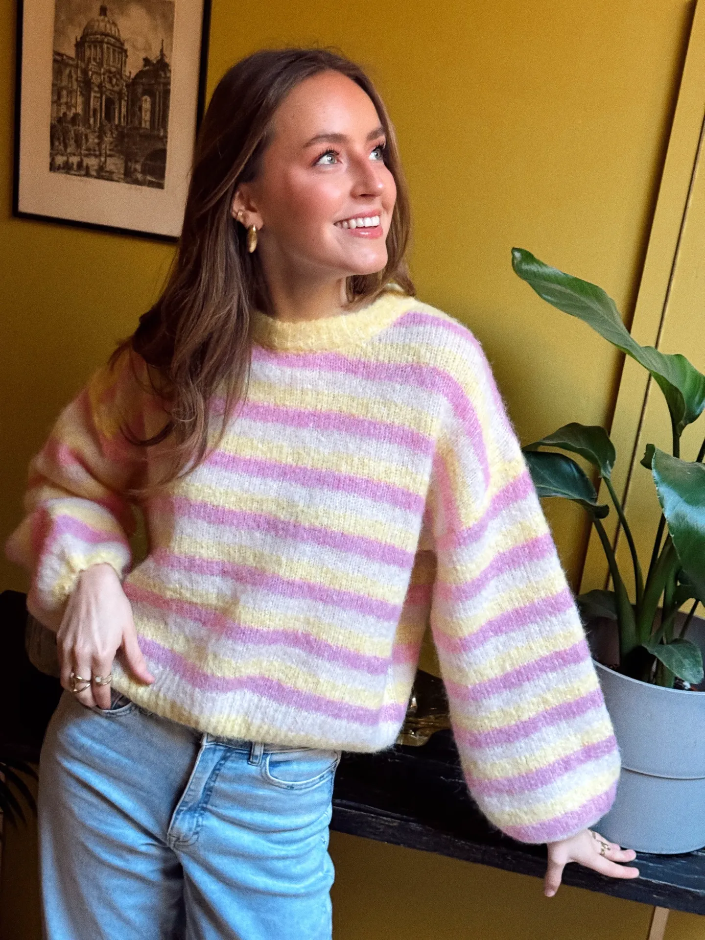 Pull JEANNE rayé rose/jaune