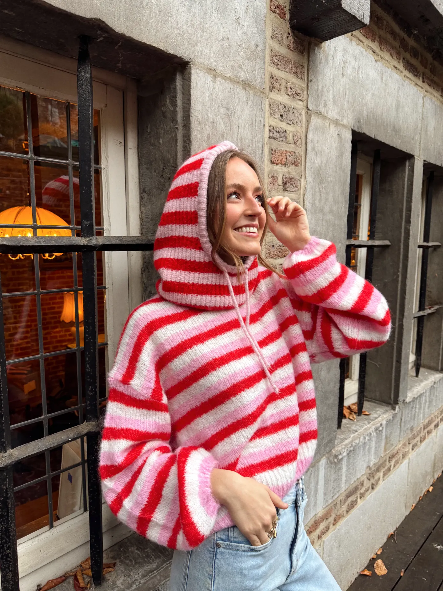 Pull JEANNE rayé rouge/rose