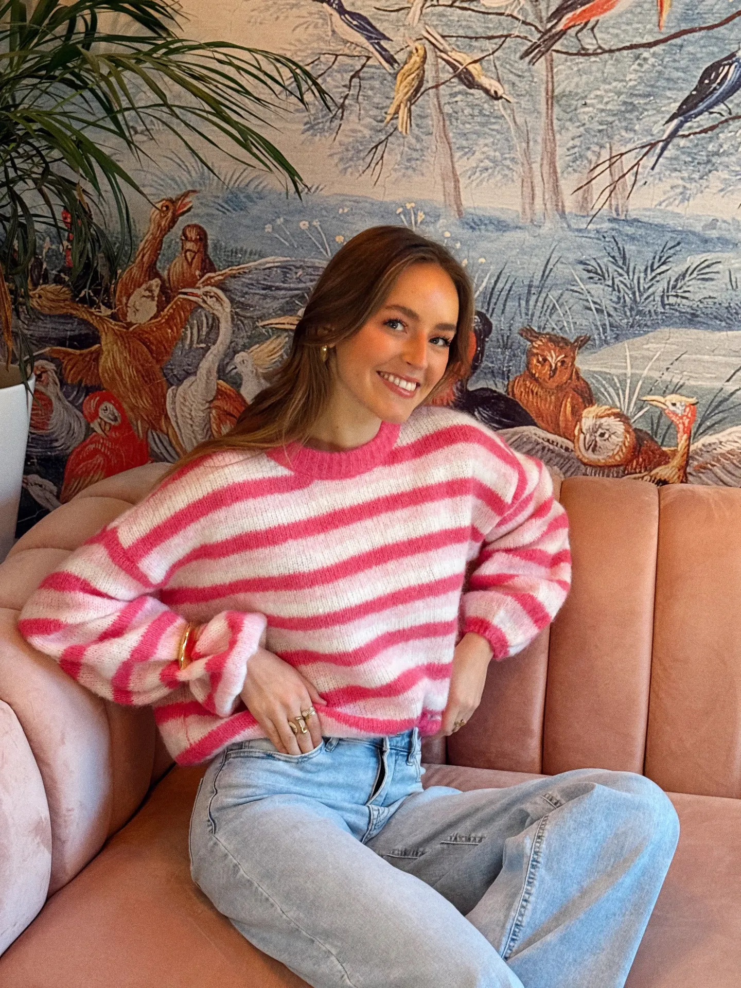 Pull JEANNE rayé fuschia/rose clair