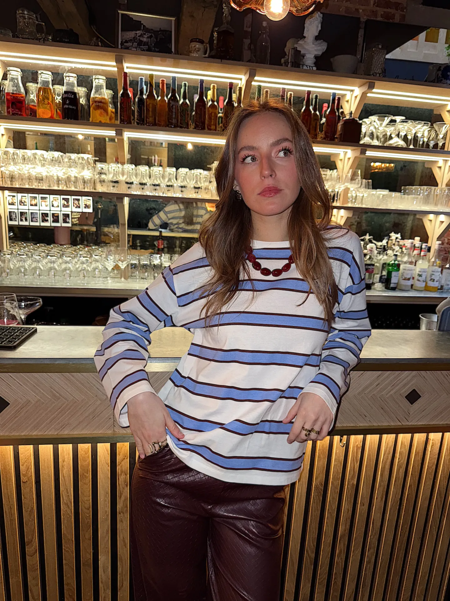 T-shirt manches longues MILA blanc/bleu/brun