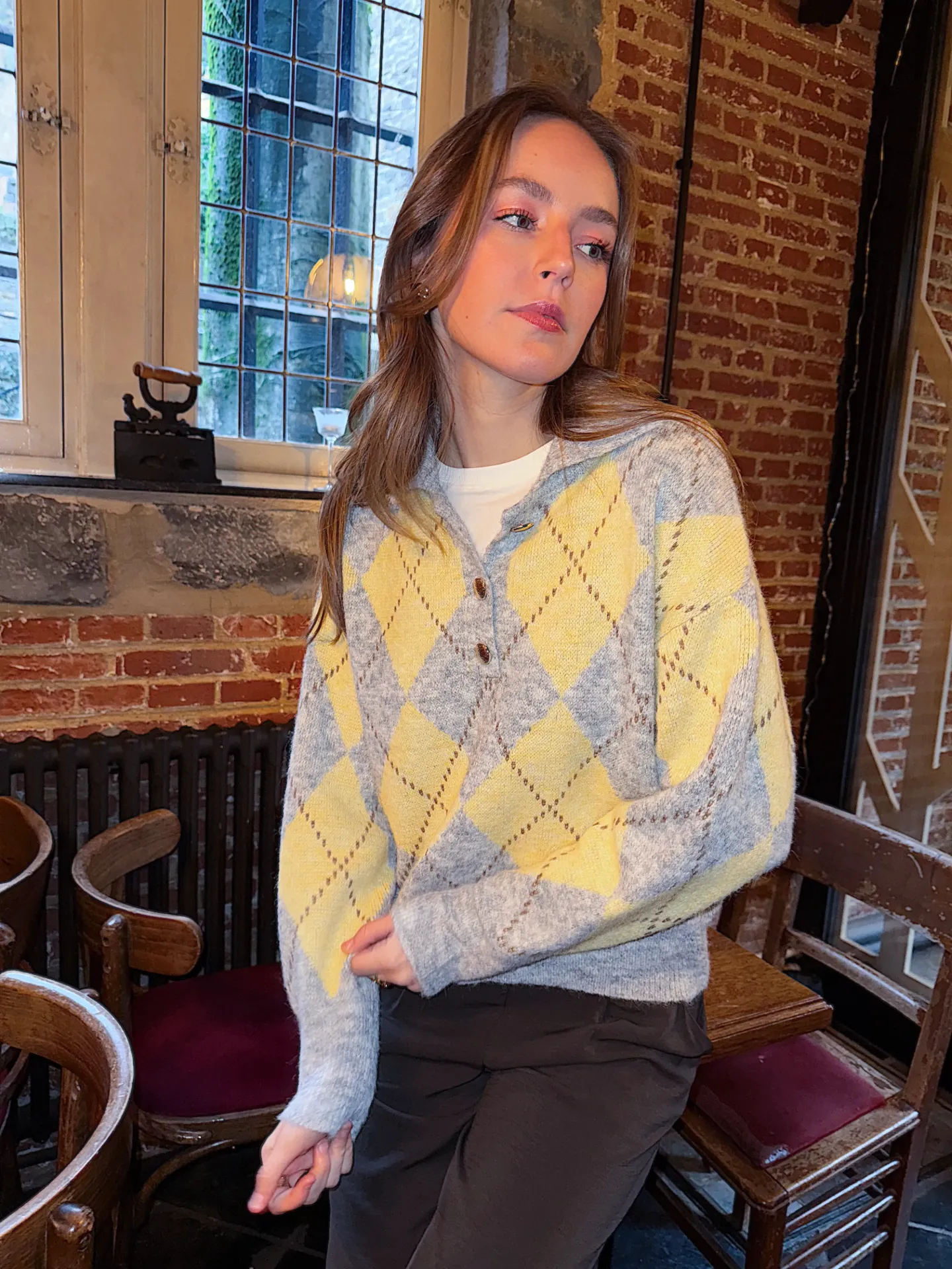 Pull VICTOR à carreaux jaune/gris