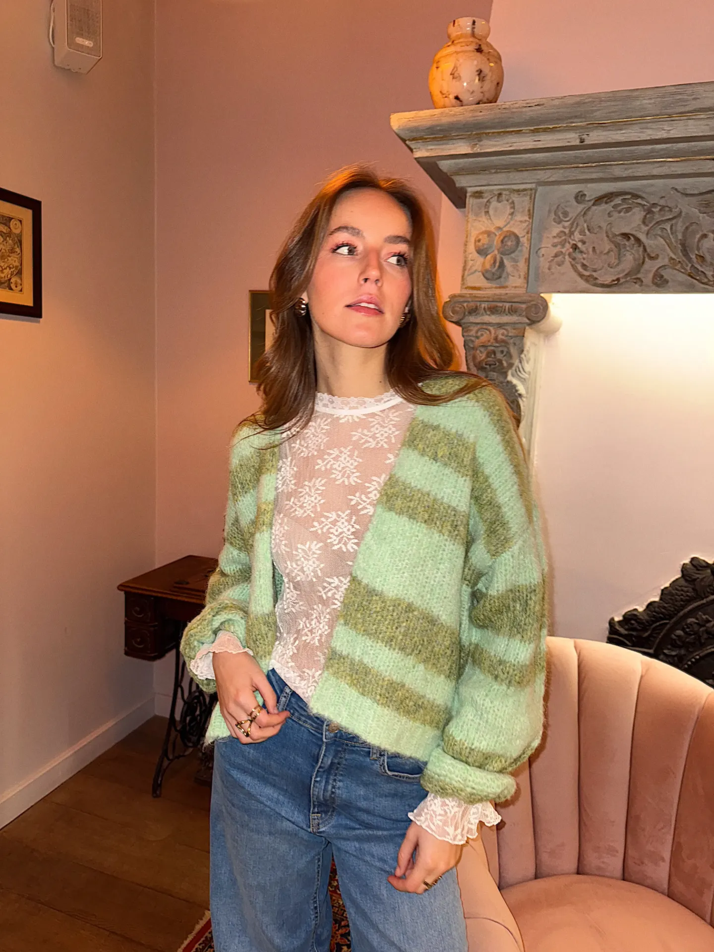 Gilet ANOUK vert/rayé