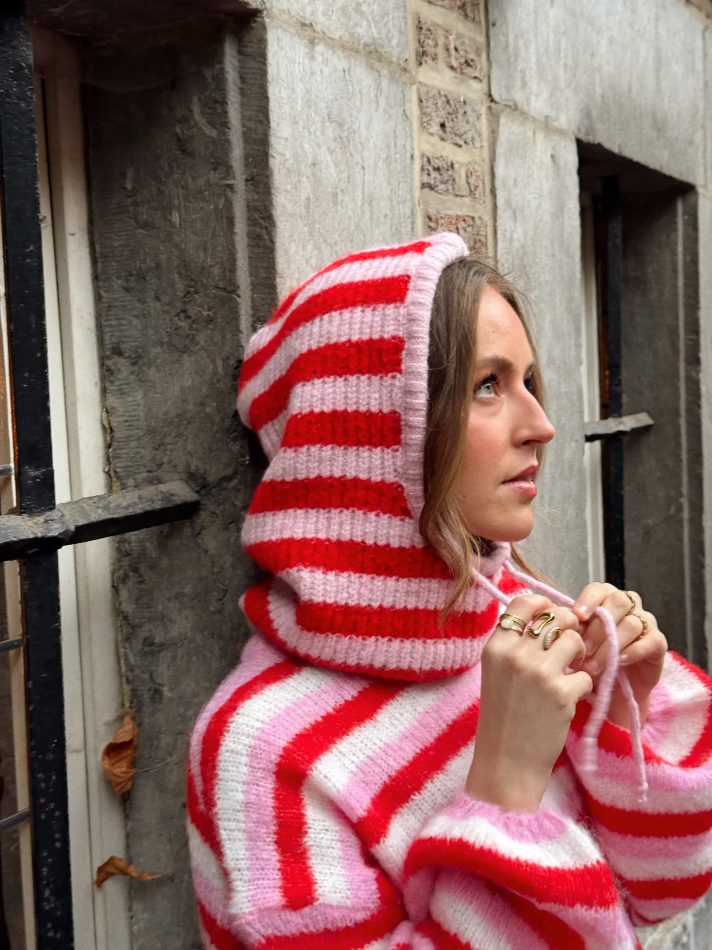 Cagoule rayée rose/rouge