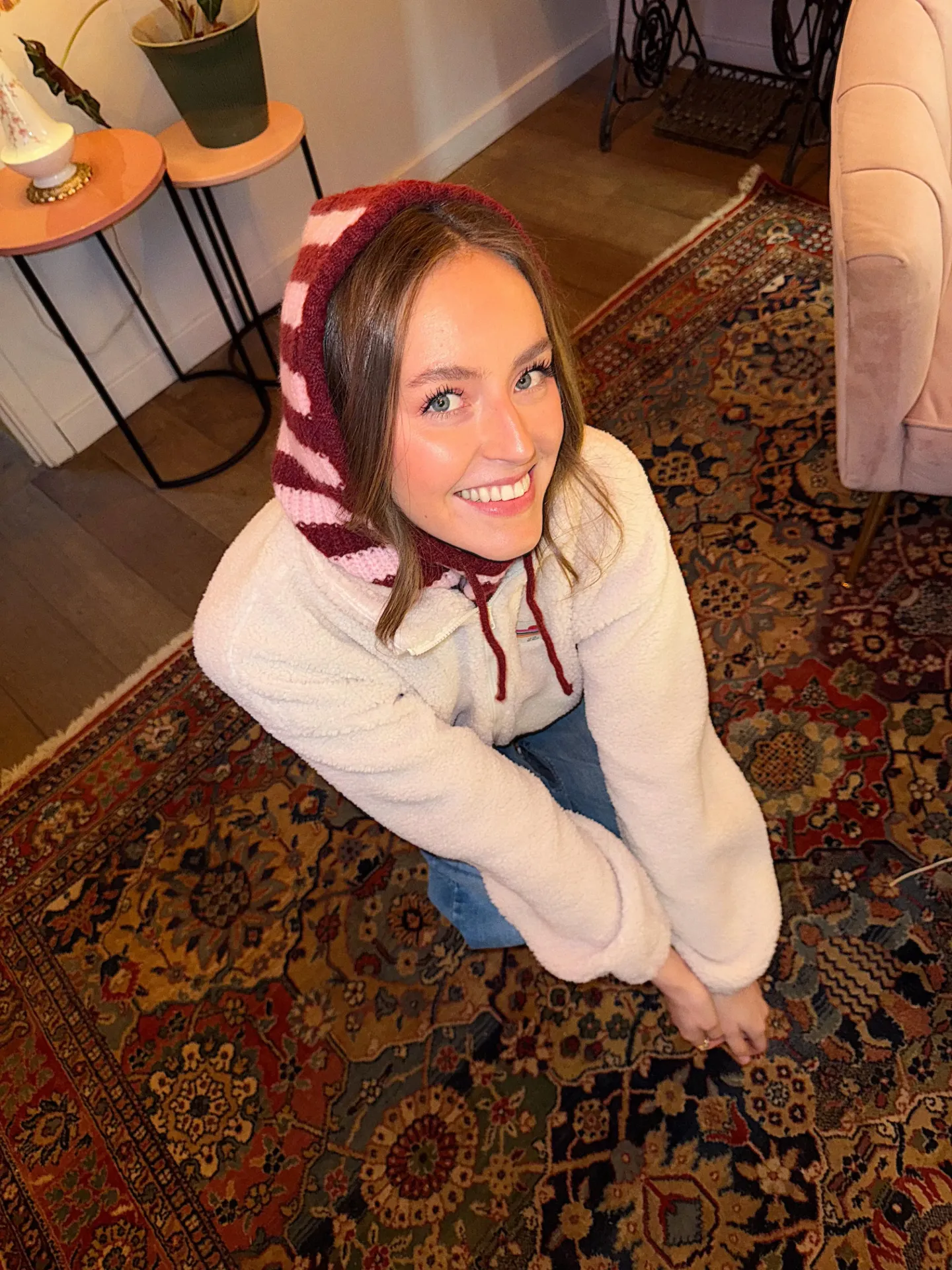 Cagoule rayée bordeaux/rose