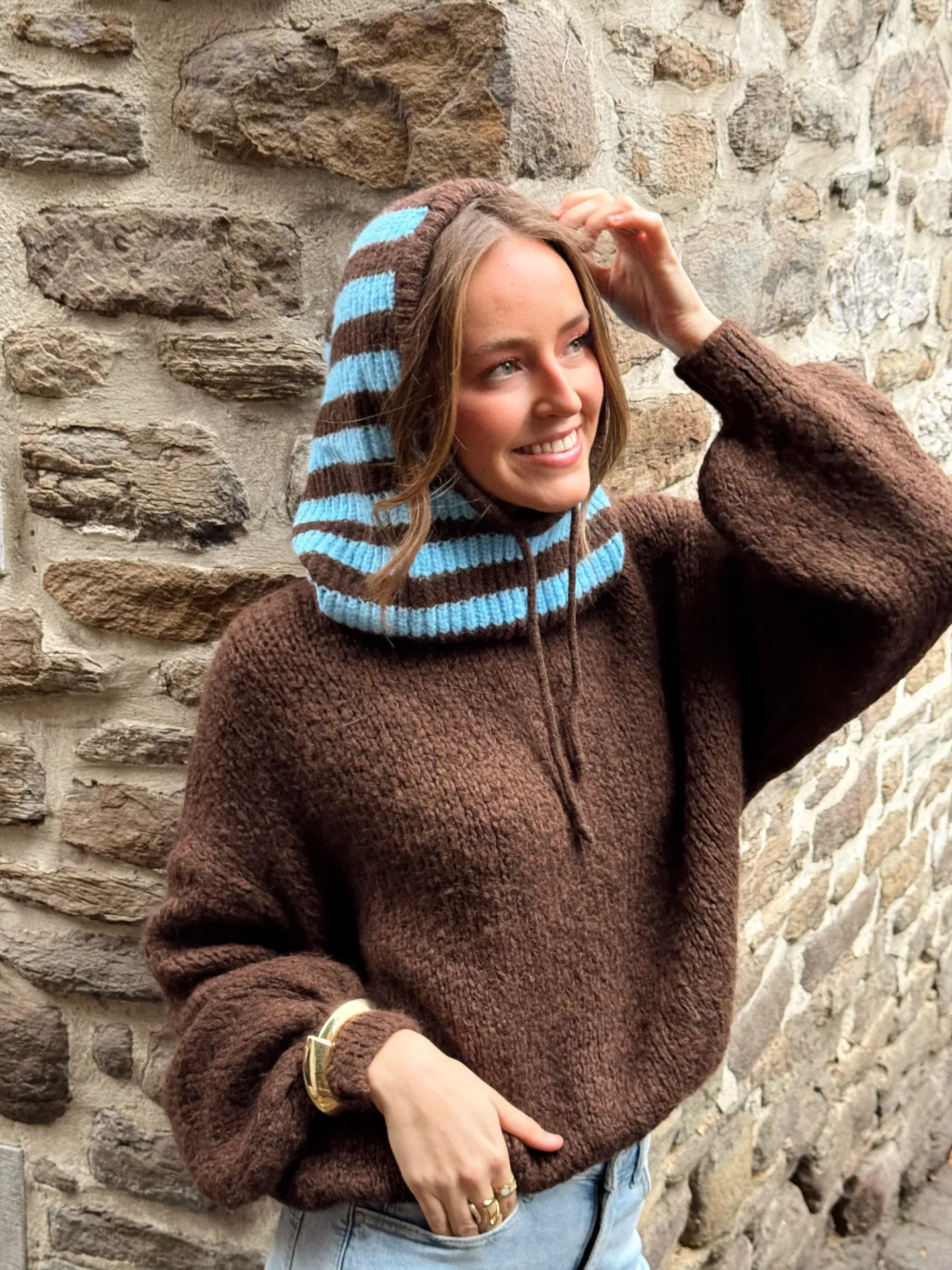 Cagoule à rayures bleu/brun