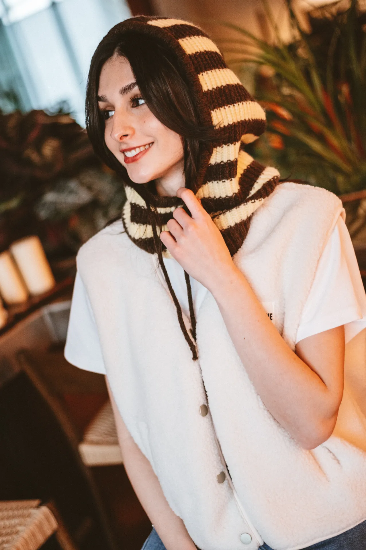 Cagoule à rayures jaune/brun