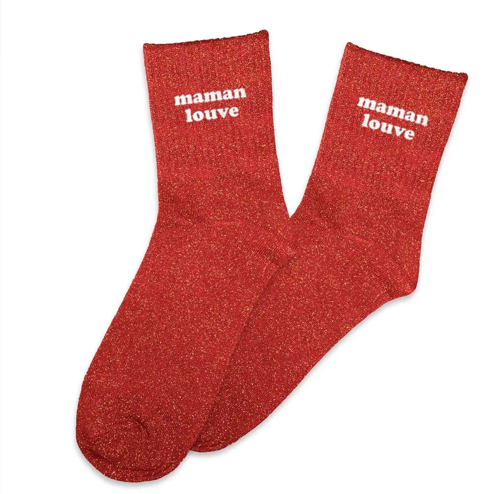 Chaussettes MAMAN LOUVE rouge unie
