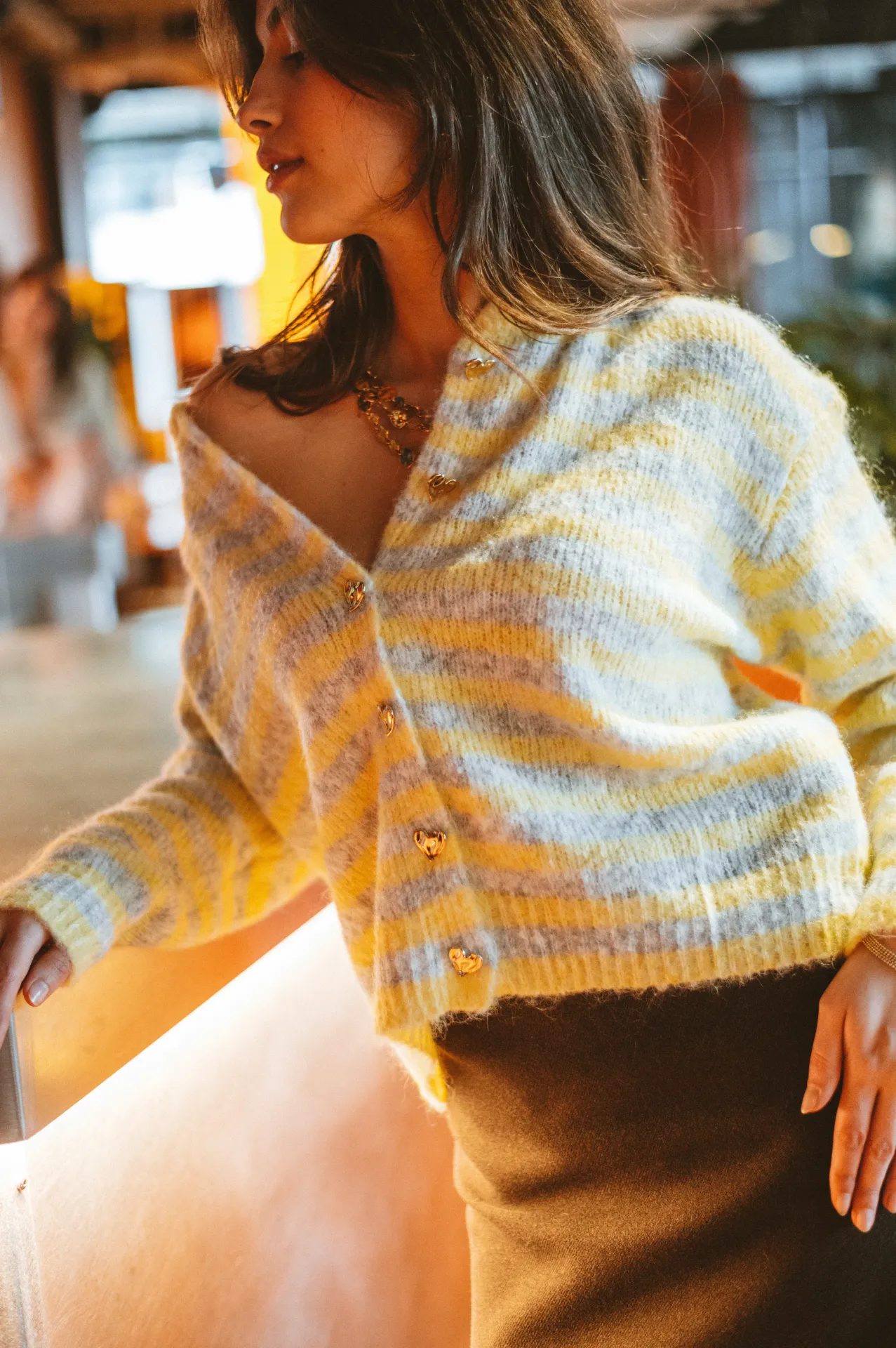 Cardigan AMORE gris/jaune