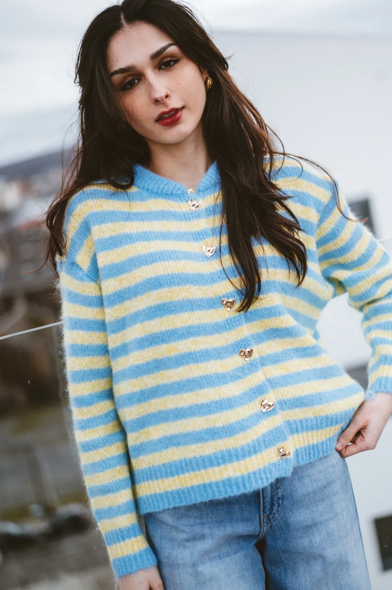 Cardigan AMORE bleu/jaune