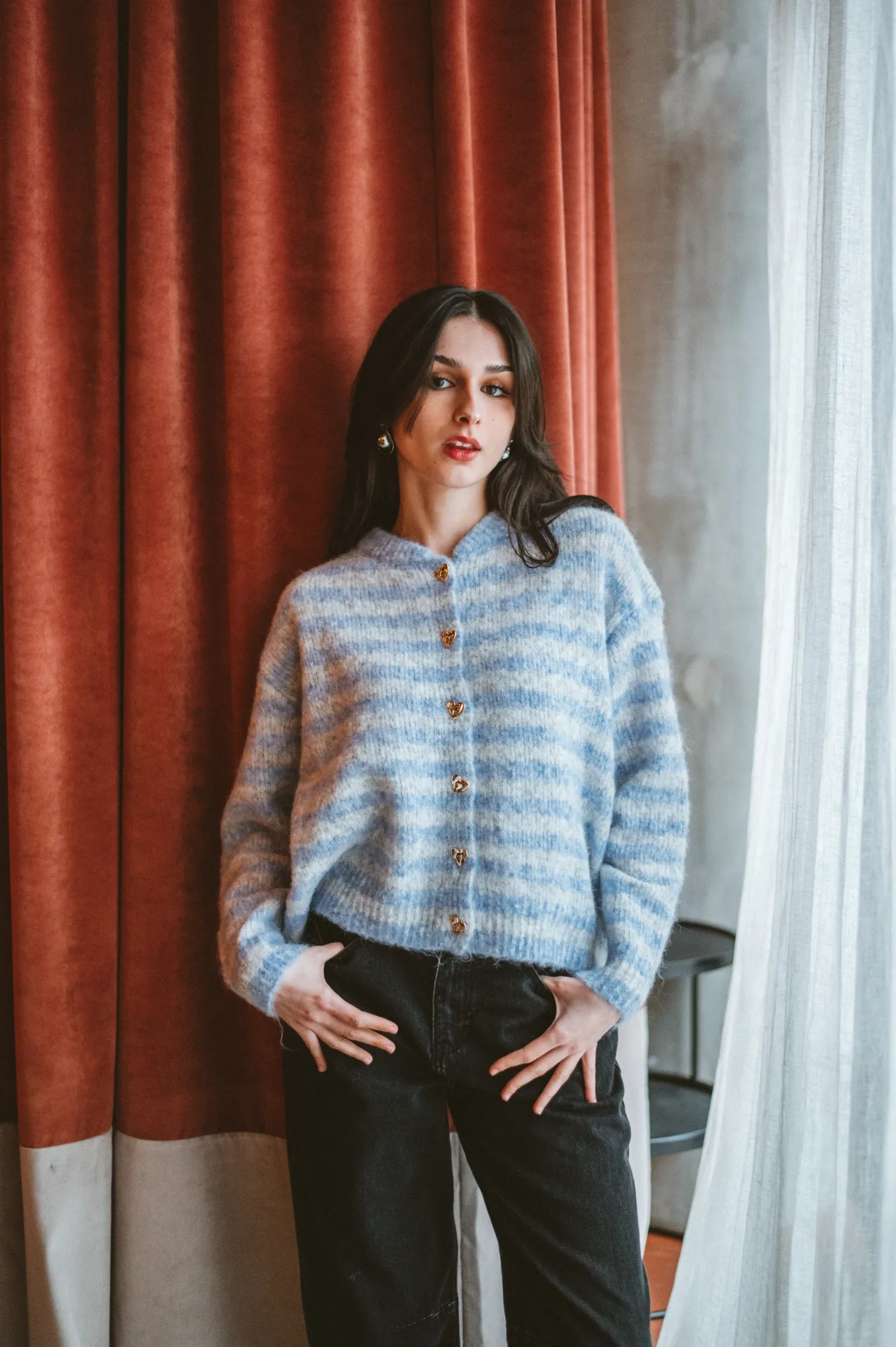 Cardigan AMORE bleu/gris