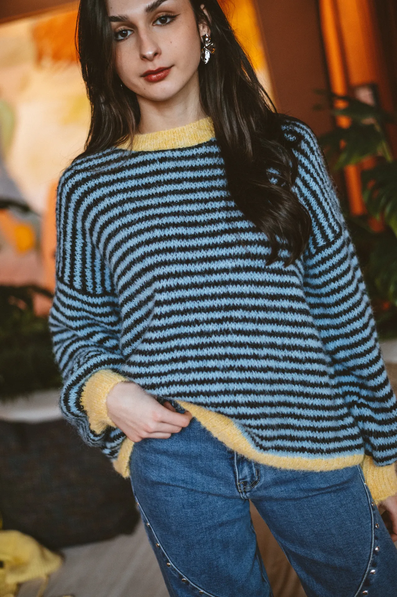 Pull KARA rayé bleu/jaune