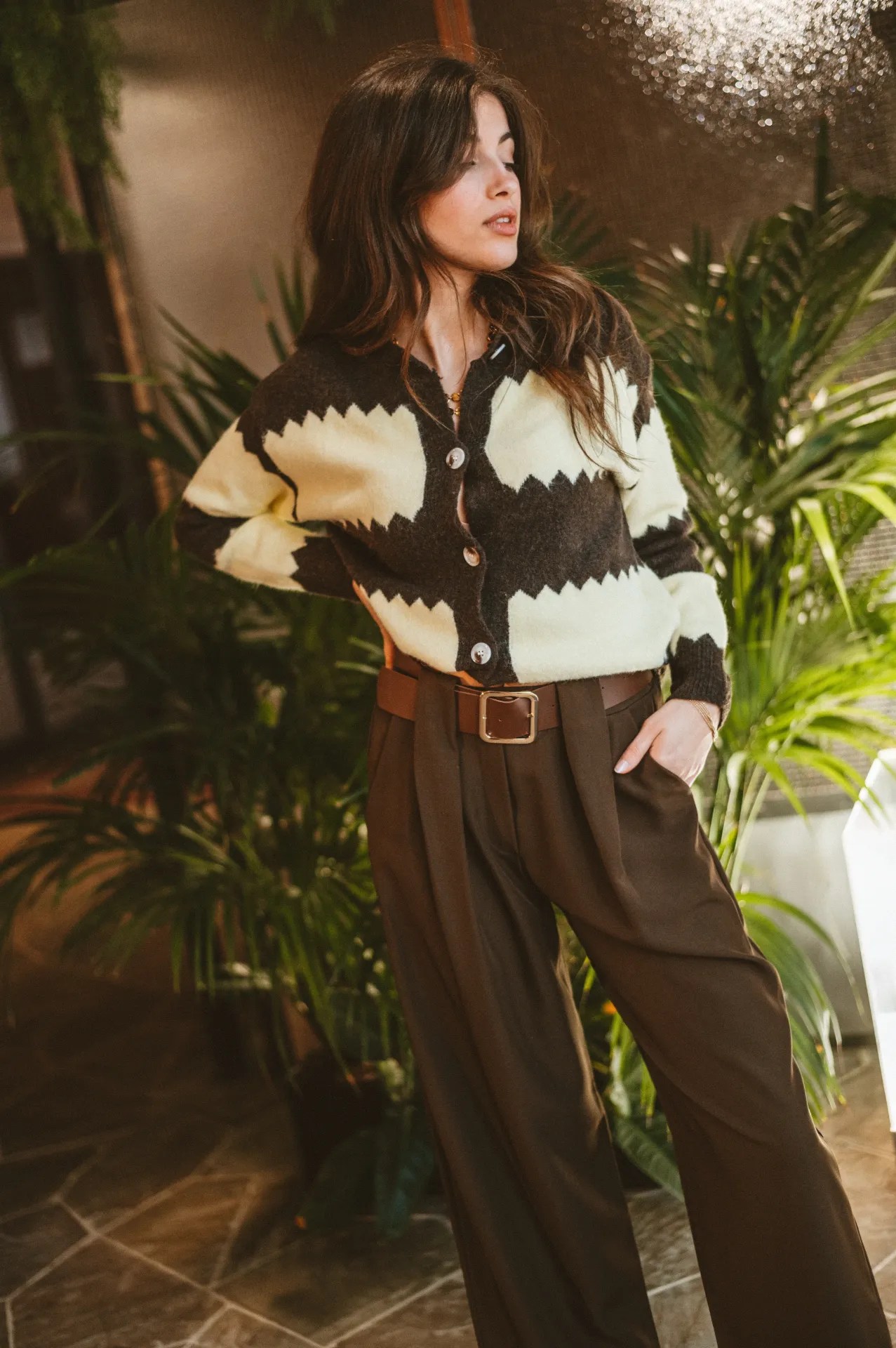 Cardigan CLARYSSE brun/jaune