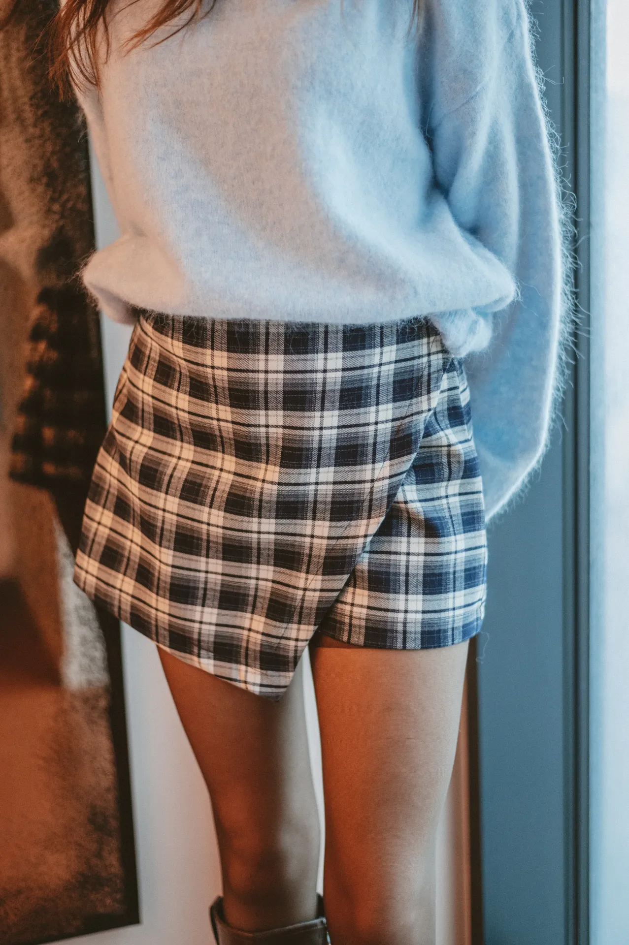 Jupe/short LUISA bleu/carreaux