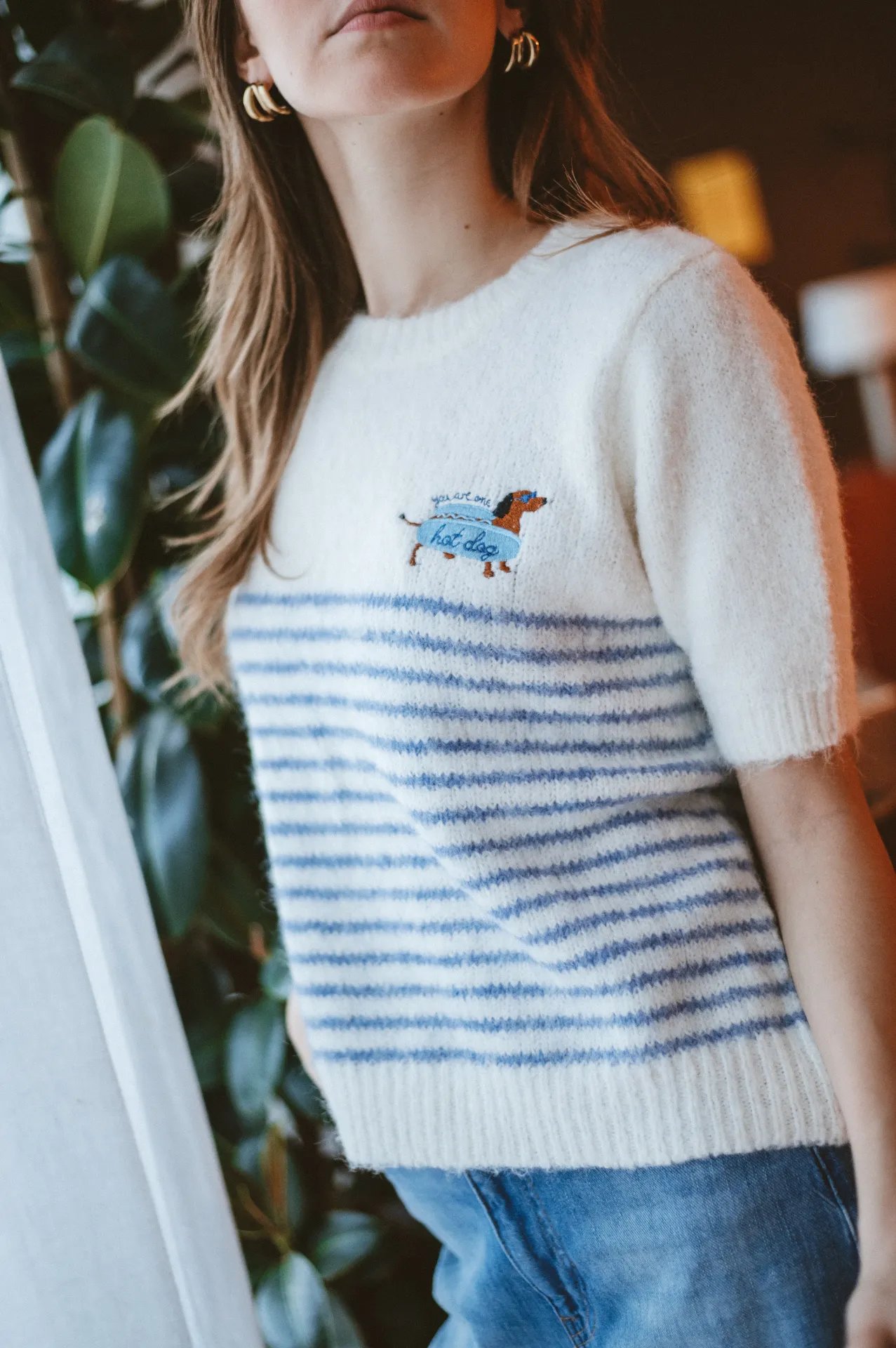 Pull HOT-DOG blanc/rayé