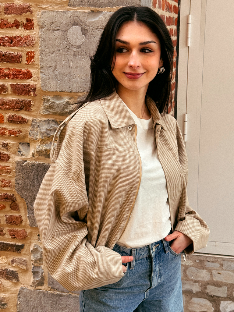 Veste GALIA beige à carreaux (S/M)