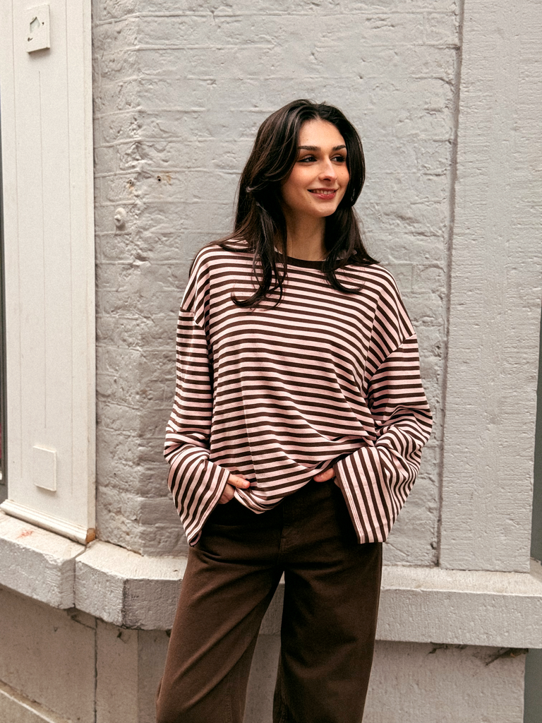 T-shirt manches longues NOA brun/rose clair