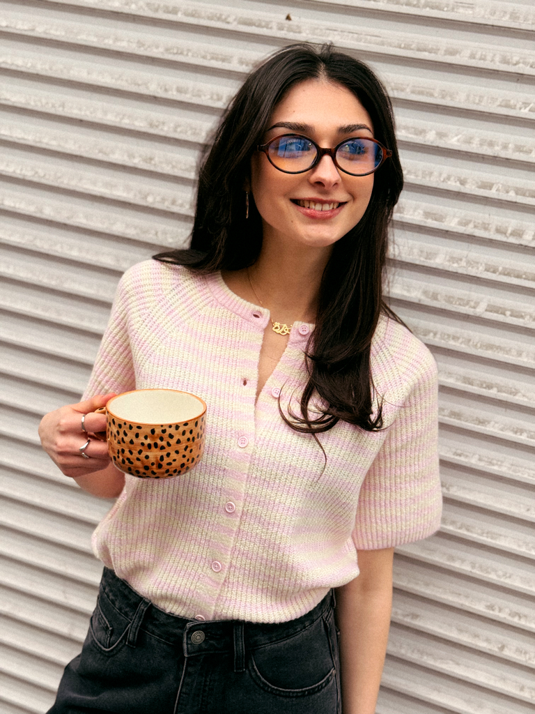 Cardigan MALOU rose/rayé