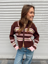 Pull zip MIRIA brun/rayé