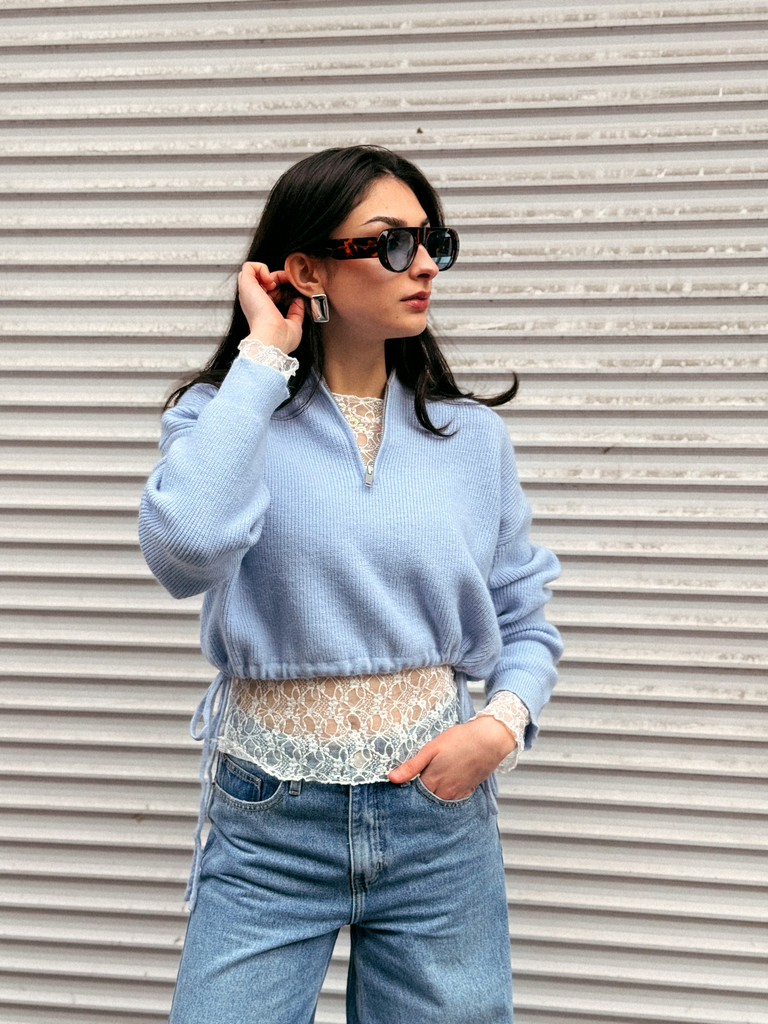 Pull zip SIA bleu ciel