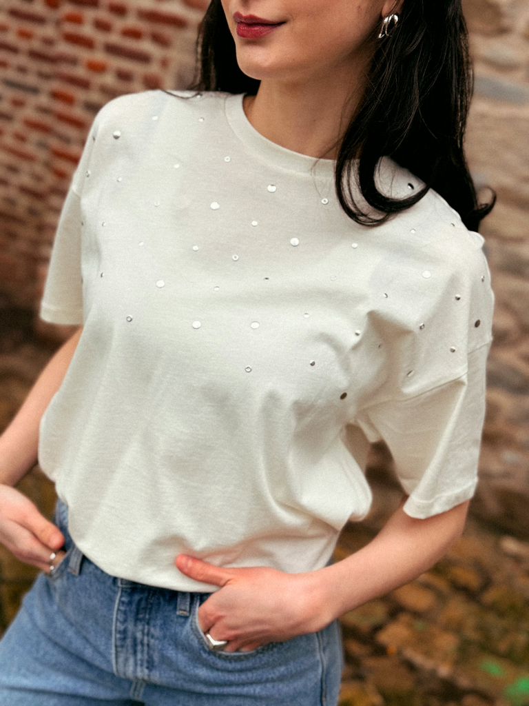 SKYLAR BLANC - T-shirt clouté (XS)
