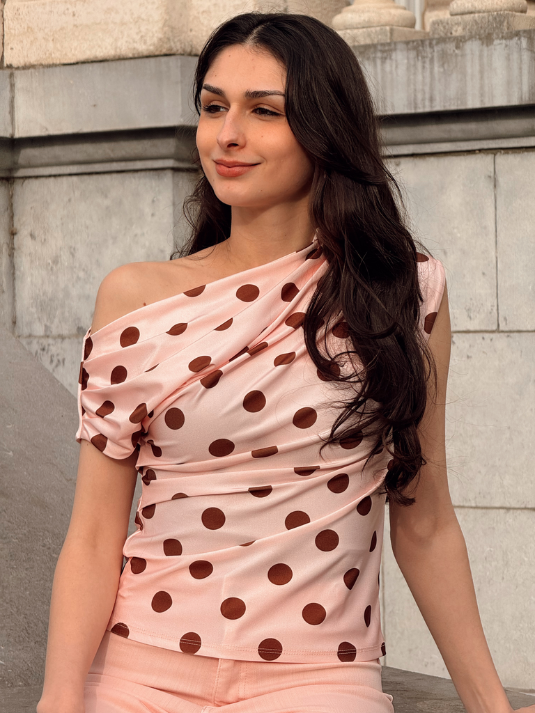 Top ALLY rose/pois bruns