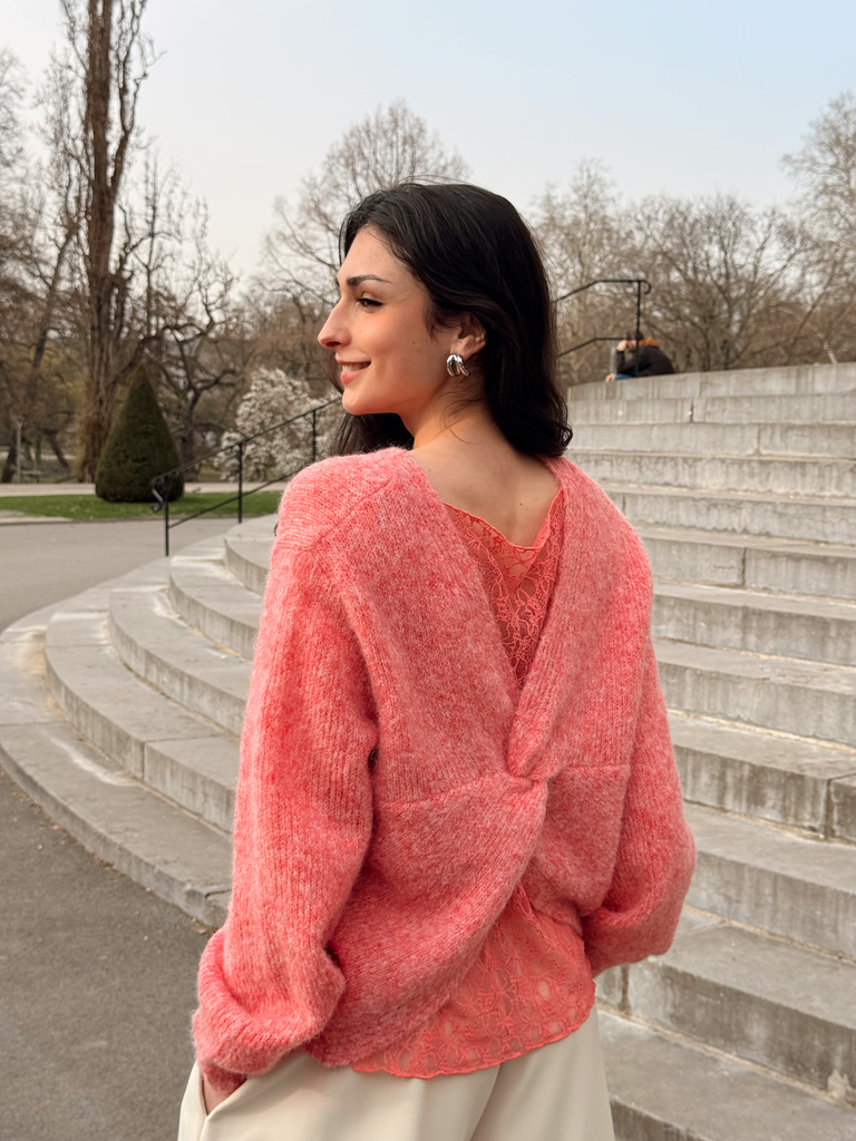 Pull GUSTAVE corail/dentelle