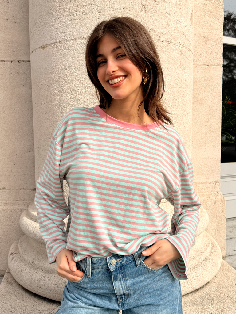 T-shirt manches longues NOA menthe/rose
