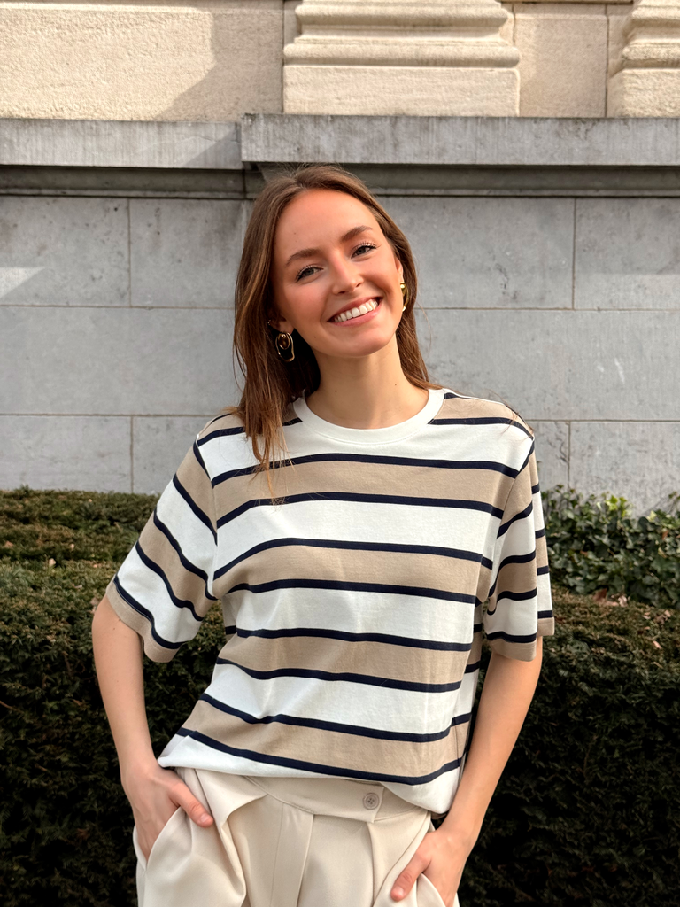 T-shirt DARLING blanc/rayures beiges (XS)