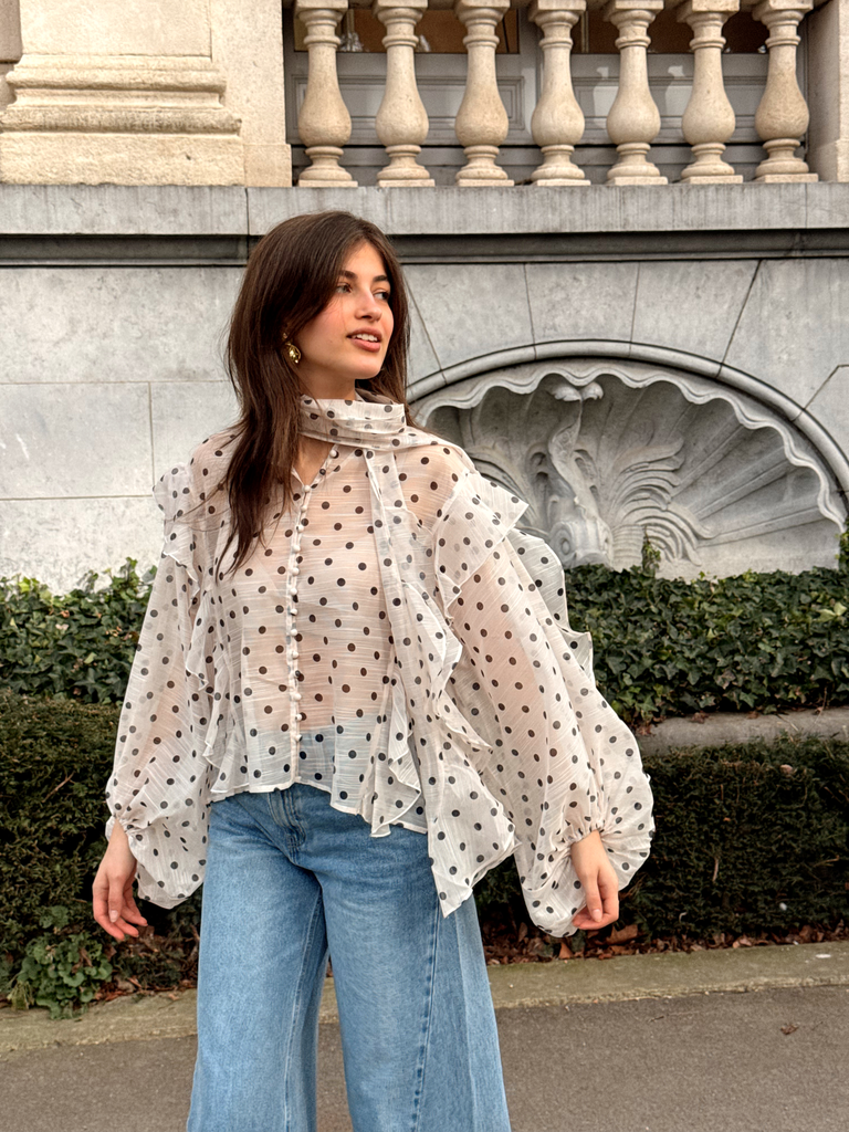 Blouse GRÉGORY blanche à pois