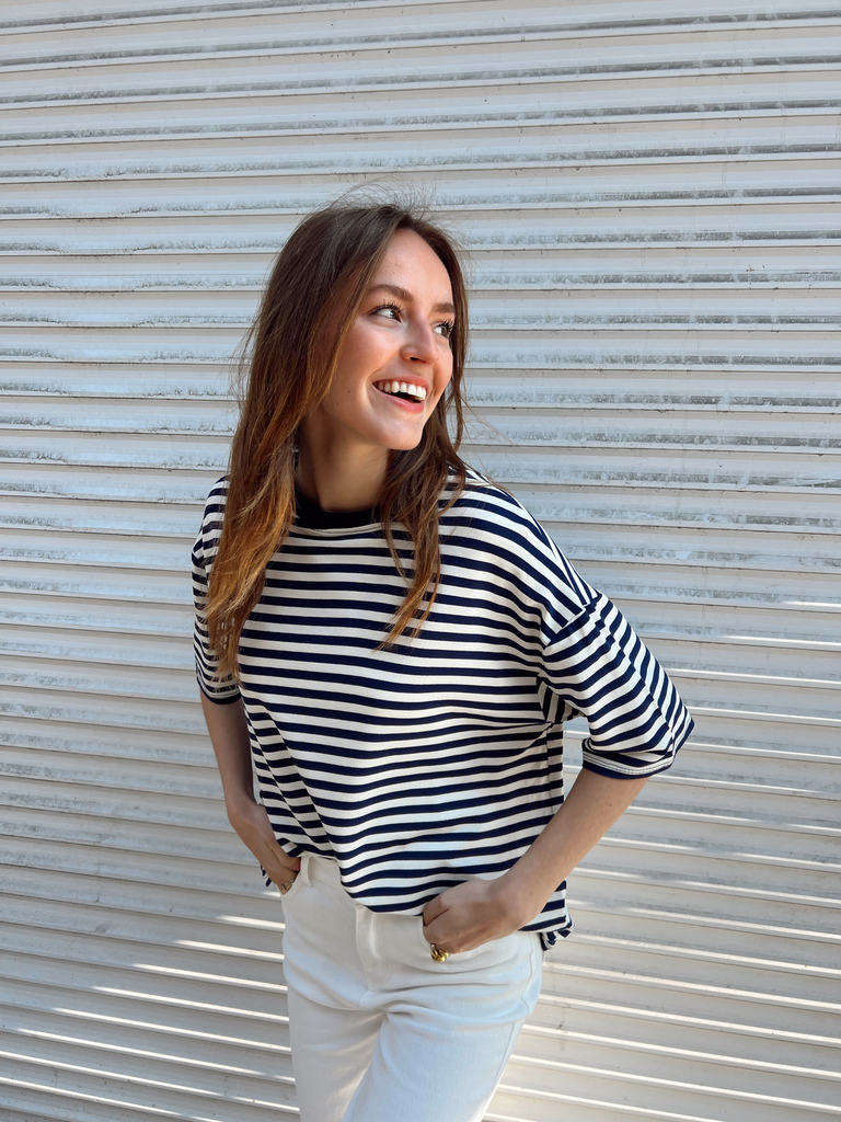 T-shirt marinière EZRA bleu marine/blanc