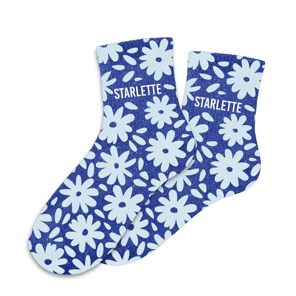 Chaussettes imprimées STARLETTE bleues à paillettes