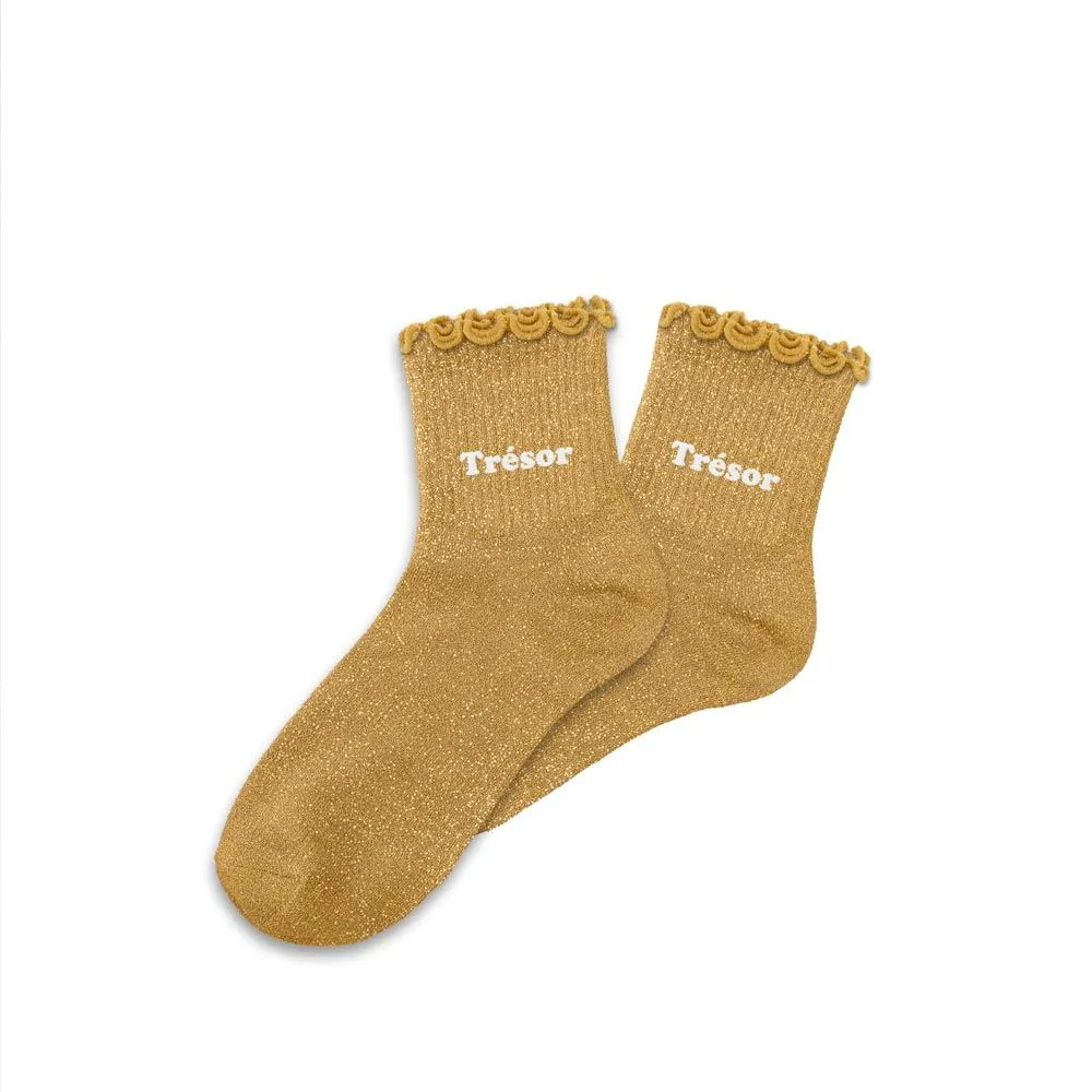Mini chaussettes à paillettes TRESOR ocre pour enfant