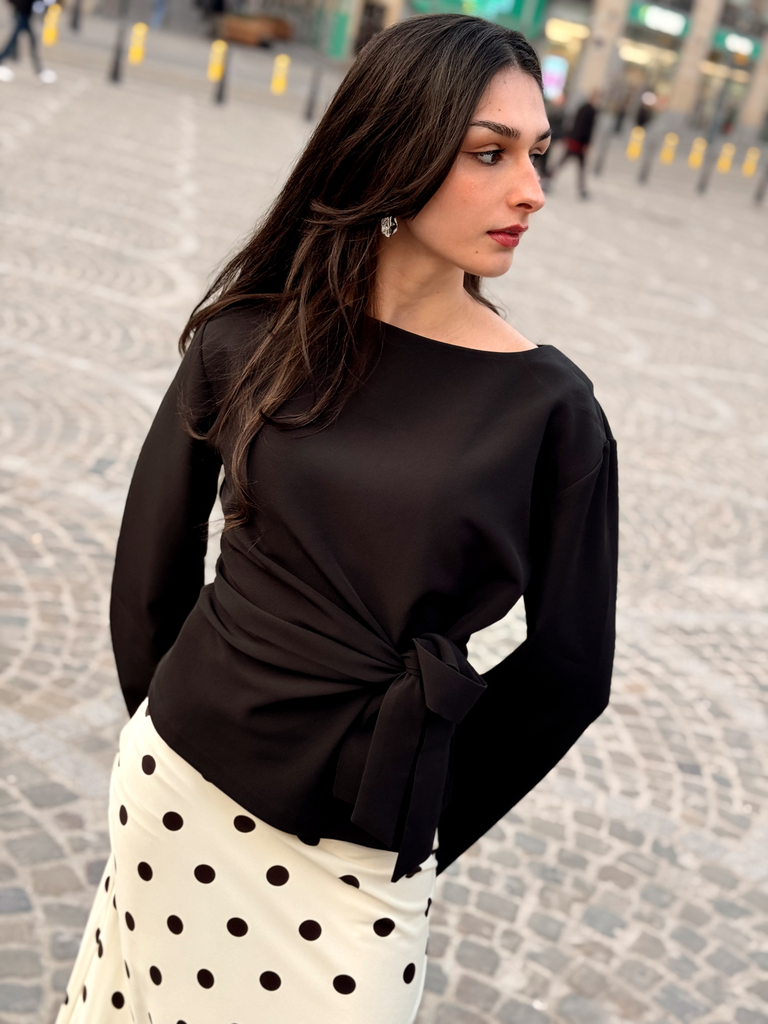 LIDYA NOIR - Blouse à noeud