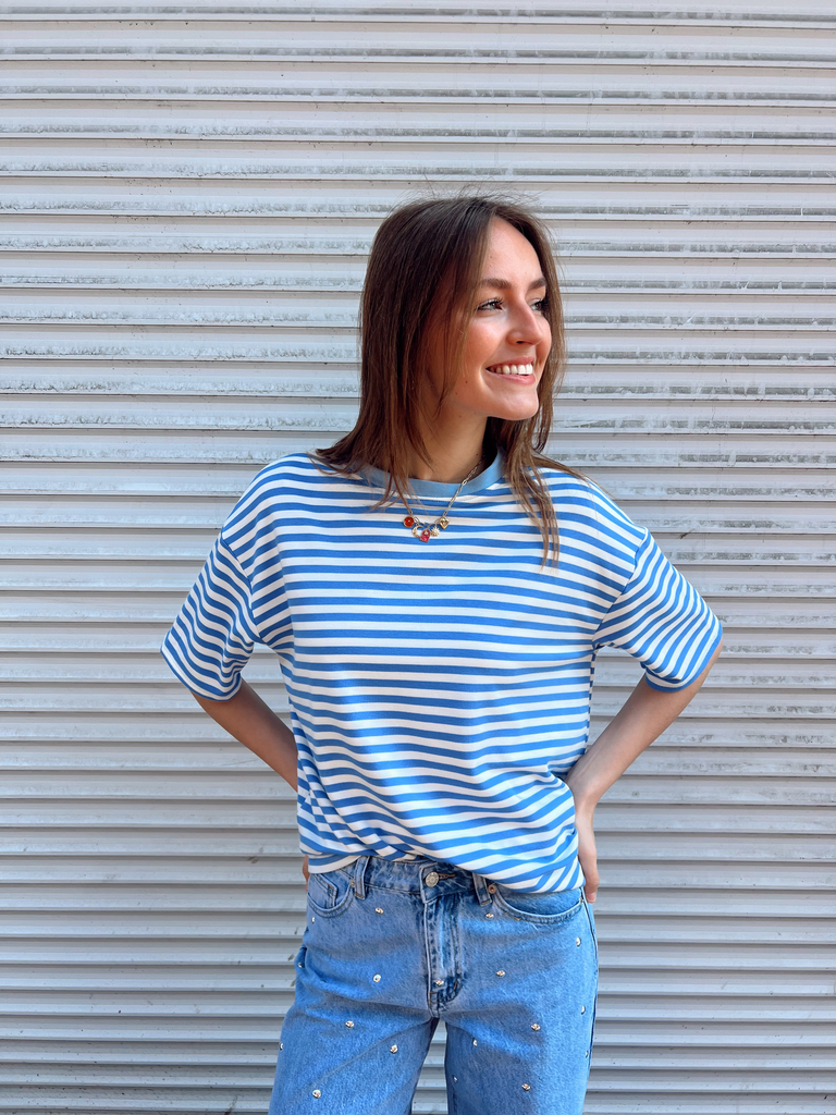 T-shirt marinière EZRA bleu ciel/blanc