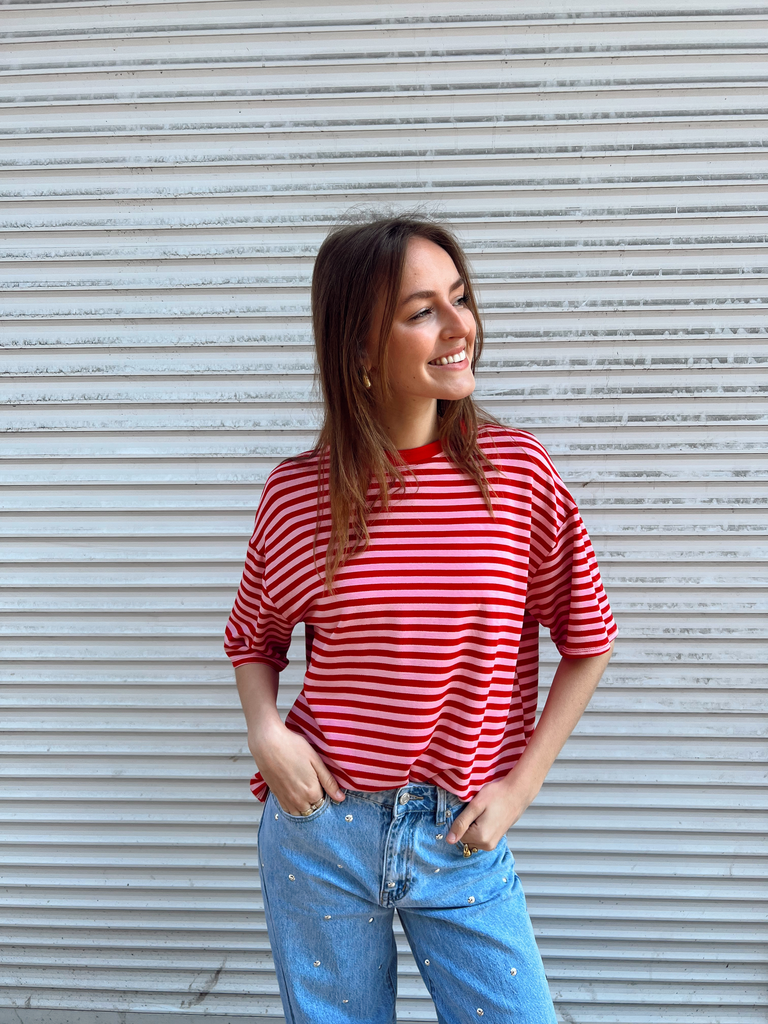 T-shirt marinière EZRA rouge/rose